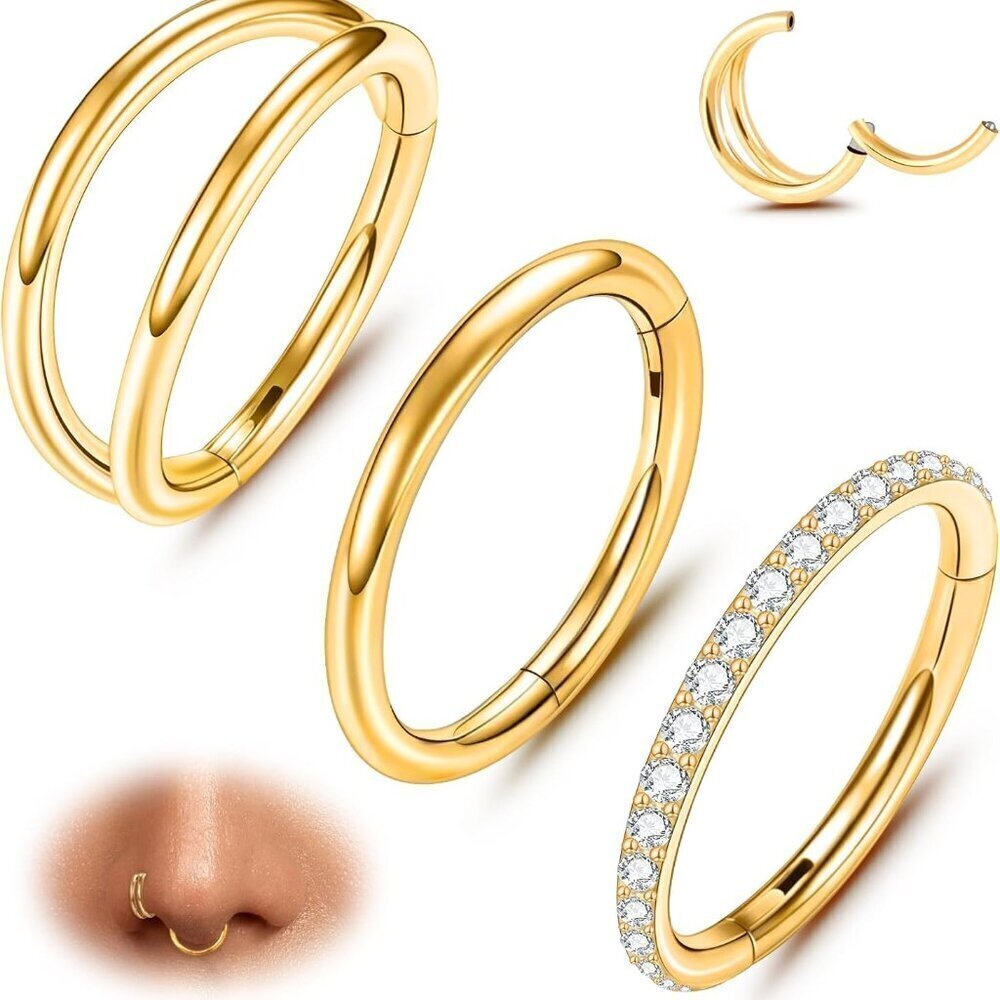 3Pcs Nose Rings Hoop Set 16G 18G 20G Steel Gold Piercing Jewelry for Women